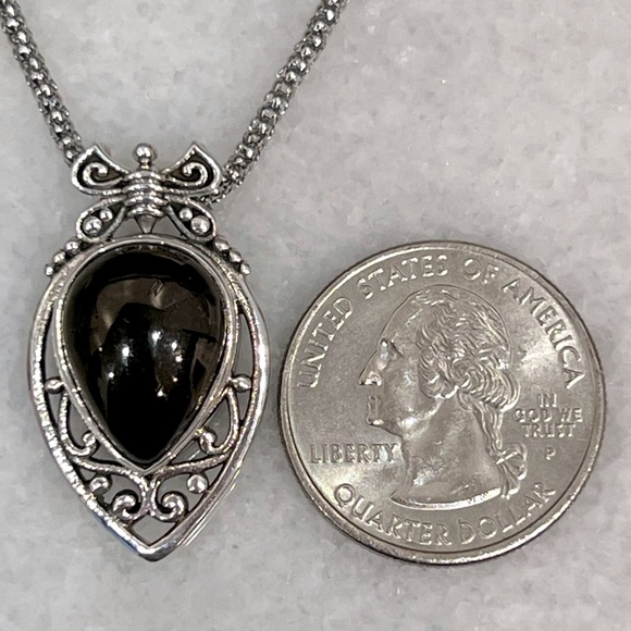 Sterling Silver SILVER Shungite Butterfly Bale Pendant Necklace - Picture 13 of 13